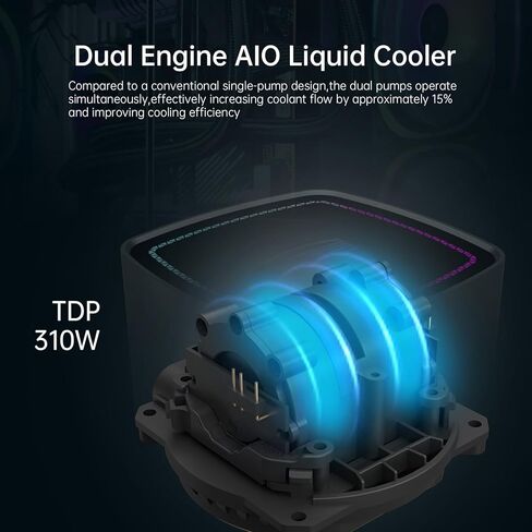 مبرد سائل لوحدة المعالجة المركزية PCCOOLER DE360 مع مضخة ARGB مزدوجة ومراوح تبريد قوية، مبرد سائل لنظام تبريد المياه AIO 360 مم TDP 310 وات لوحدة المعالجة المركزية Intel LGA115X/1200/1700/20XX، AMD AM3/AM4/AM5، أسود in Kuwait