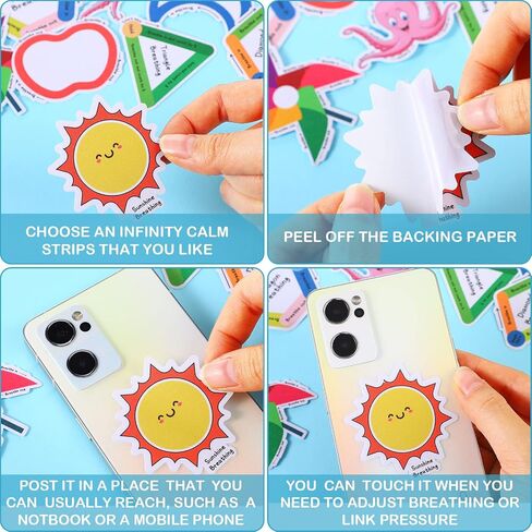 Crtiin 100 Pcs Sensory Strips Anxiety Calm Stickers Fidget Stress Breathing Stickers Sensory Stickers Different Textures Rough Tactile Tape for Kids Adults Desk Anxiety Relief(Bright) in Kuwait
