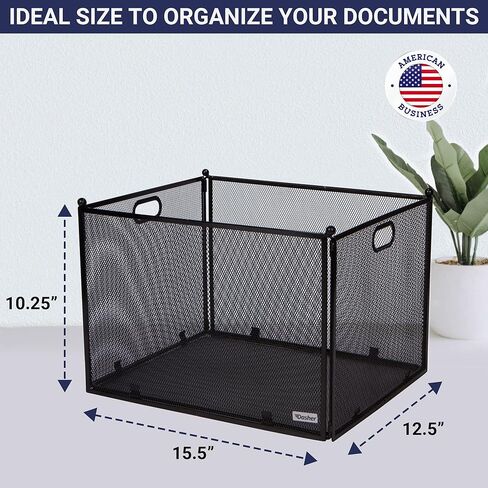 صندوق شبكي لتنظيم الملفات المعلقة - صندوق منظم الملفات يدعم المجلدات المعلقة بحجم الحروف والحجم القانوني، قفص ملفات معلق شبكي معدني أسود حديث، منظم ملفات قابل للطي للمنزل أو المكتب in Kuwait