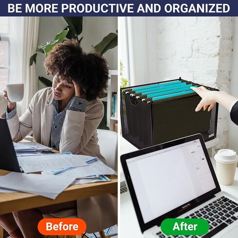 صندوق شبكي لتنظيم الملفات المعلقة - صندوق منظم الملفات يدعم المجلدات المعلقة بحجم الحروف والحجم القانوني، قفص ملفات معلق شبكي معدني أسود حديث، منظم ملفات قابل للطي للمنزل أو المكتب in Kuwait