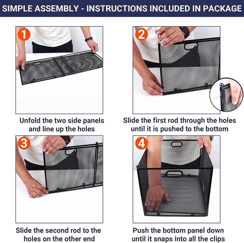 صندوق شبكي لتنظيم الملفات المعلقة - صندوق منظم الملفات يدعم المجلدات المعلقة بحجم الحروف والحجم القانوني، قفص ملفات معلق شبكي معدني أسود حديث، منظم ملفات قابل للطي للمنزل أو المكتب in Kuwait