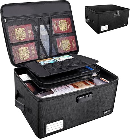 ENGPOW Fireproof Document Organizer Box with Lock,Collapsible Hard File Storage Box,Multi-Layer Waterproof Portable Travel Home Filing Storage Fireproof Safe for Important File,Cash,Letter/Legal Size in Saudi Arabia