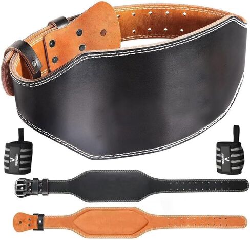 Genuine Leather Weight Lifting Belt With Free Wrist Wraps (Save $10 in Combo Pack) - 6 Inch Wide - Gym Belt - Bodybuilding belts - Lumbar Back Support - Weight Lifting Belts for Men & Women in Saudi Arabia