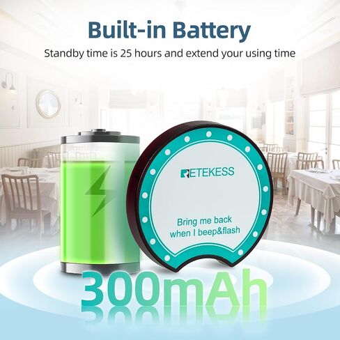 Retekess TD167A Restaurant Buzzer System,Restaurant Vibrating Pagers,One Key Pairing,Out of Range Alarm,20 Fast Food Coaster Pager for Food Court in Saudi Arabia