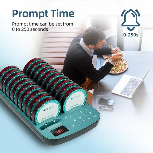 Retekess TD167A Restaurant Buzzer System,Restaurant Vibrating Pagers,One Key Pairing,Out of Range Alarm,20 Fast Food Coaster Pager for Food Court in Saudi Arabia