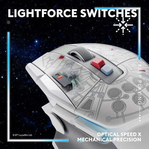 Logitech G502 X PLUS Millenium Falcon Edition Gaming Mouse, LIGHTSPEED Wireless RGB Gaming Mouse - LIGHTFORCE hybrid switches, LIGHTSYNC RGB, HERO 25K gaming sensor, compatible with PC - macOS/Windows in Saudi Arabia
