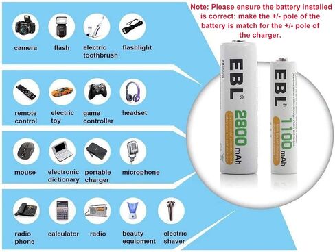 بطاريات EBL AA القابلة لإعادة الشحن بقدرة 2800 مللي أمبير في الساعة Ready2Charge بطاريات AA عالية الجودة - 16 قطعة in Saudi Arabia