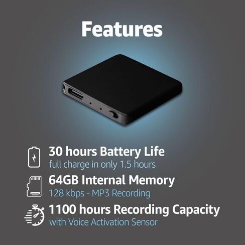 Voice Activated Recorder, 64 GB, 1150 Hours Recording Capacity, Records MP3 Audio, 30 Hours Continuous Recording, USB-C, Easy Operation, Metal Case – by Atto Digital in Saudi Arabia