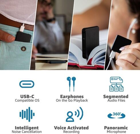 Voice Activated Recorder, 64 GB, 1150 Hours Recording Capacity, Records MP3 Audio, 30 Hours Continuous Recording, USB-C, Easy Operation, Metal Case – by Atto Digital in Saudi Arabia