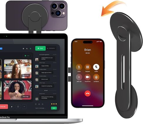 حامل هاتف كمبيوتر محمول مغناطيسي، حامل كاميرا مستمر قابل للتعديل متوافق مع MagSafe وiOS 16 / macOS 13 Ventura، دعامة توسيع كمبيوتر محمول رفيعة للهواتف الذكية، أسود in Kuwait
