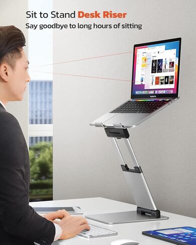 Sit to Stand Laptop Stand, Promote Healthy Posture, Ergonomic Standing Computer Stand, Tall Height Adjustable Laptop Riser, Reduce Neck Pain Compatible with MacBook Air Pro, All Laptops 10-17"-Gray in Saudi Arabia