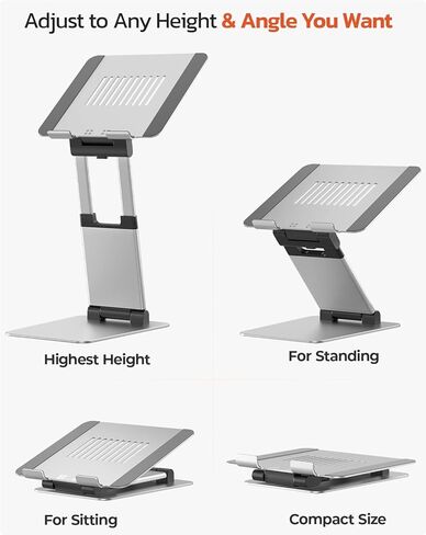 Sit to Stand Laptop Stand, Promote Healthy Posture, Ergonomic Standing Computer Stand, Tall Height Adjustable Laptop Riser, Reduce Neck Pain Compatible with MacBook Air Pro, All Laptops 10-17"-Gray in Saudi Arabia