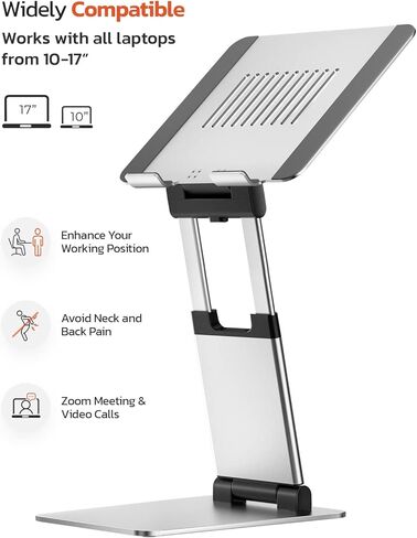 Sit to Stand Laptop Stand, Promote Healthy Posture, Ergonomic Standing Computer Stand, Tall Height Adjustable Laptop Riser, Reduce Neck Pain Compatible with MacBook Air Pro, All Laptops 10-17"-Gray in Saudi Arabia