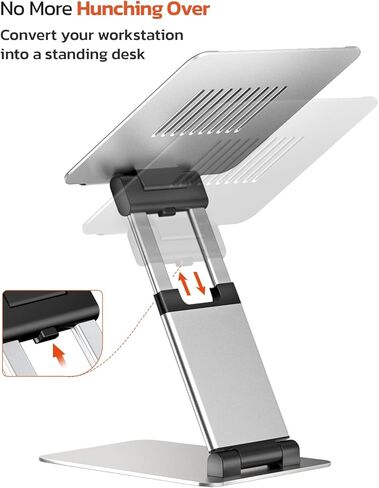 Sit to Stand Laptop Stand, Promote Healthy Posture, Ergonomic Standing Computer Stand, Tall Height Adjustable Laptop Riser, Reduce Neck Pain Compatible with MacBook Air Pro, All Laptops 10-17"-Gray in Saudi Arabia