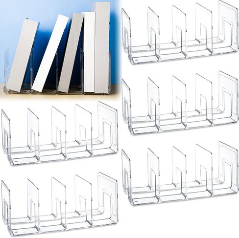 Tatuo 12 Pieces Clear Acrylic File Sorter Desk File Holder 4 Sections Shelf Book Holder Organizer Purse Handbag Clutch Divider File Folder Rack for Letter Cookbooks Home Office Kitchen Supplies in Saudi Arabia