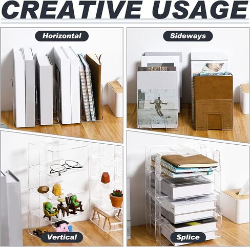 Tatuo 12 Pieces Clear Acrylic File Sorter Desk File Holder 4 Sections Shelf Book Holder Organizer Purse Handbag Clutch Divider File Folder Rack for Letter Cookbooks Home Office Kitchen Supplies in Saudi Arabia