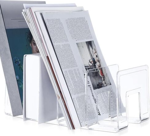 Tatuo 12 Pieces Clear Acrylic File Sorter Desk File Holder 4 Sections Shelf Book Holder Organizer Purse Handbag Clutch Divider File Folder Rack for Letter Cookbooks Home Office Kitchen Supplies in Saudi Arabia