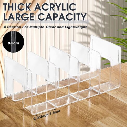 Tatuo 12 Pieces Clear Acrylic File Sorter Desk File Holder 4 Sections Shelf Book Holder Organizer Purse Handbag Clutch Divider File Folder Rack for Letter Cookbooks Home Office Kitchen Supplies in Saudi Arabia