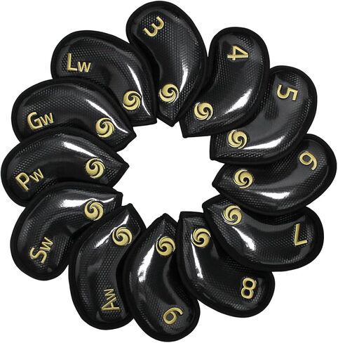 Scott Edward 10pcs/12pcs Leather Golf Iron Head Covers Thick Synthetic PU Wedge Golf Headcover with Embroidered Number Tags Fit Most Clubs in Saudi Arabia