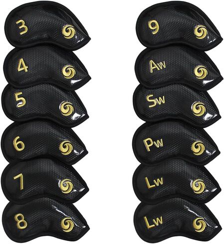 Scott Edward 10pcs/12pcs Leather Golf Iron Head Covers Thick Synthetic PU Wedge Golf Headcover with Embroidered Number Tags Fit Most Clubs in Saudi Arabia