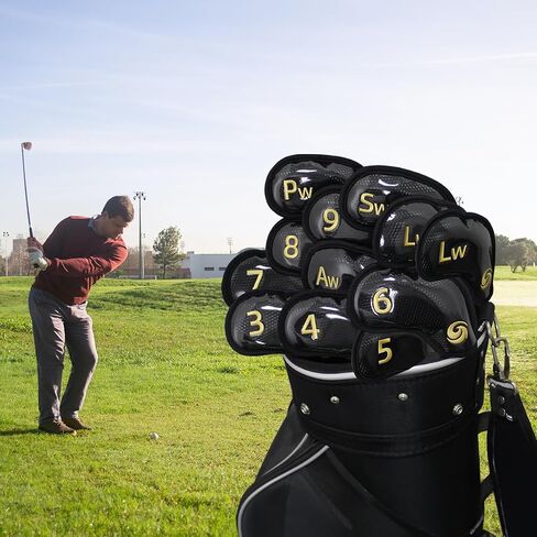 Scott Edward 10pcs/12pcs Leather Golf Iron Head Covers Thick Synthetic PU Wedge Golf Headcover with Embroidered Number Tags Fit Most Clubs in Saudi Arabia