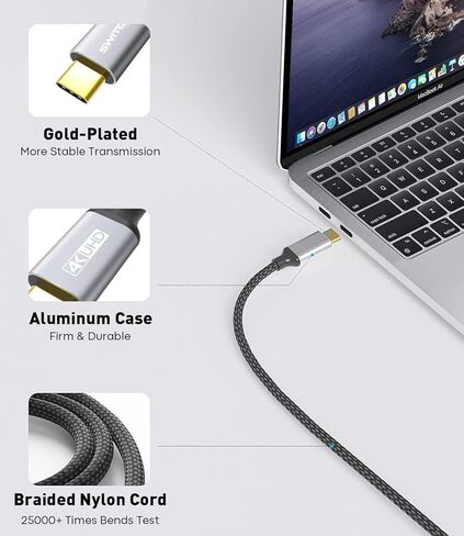 كابل USB C إلى HDMI 4K، سلك USB 3.1 من الألومنيوم من النوع C إلى HDMI 2.0 بطول 6 أقدام [متوافق مع Thunderbolt 3/4] لأجهزة MacBook Pro/Air، وiMac، وiPhone 15 Series، وiPad Pro، وGalaxy S8-S23، وDell والمزيد in Kuwait