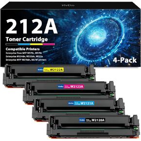 212A Black Cyan Yellow Magenta Toner Cartridge (with Chip) Replacement for HP 212A W2120A W2121A W2122A W2123A for Color Enterprise M555 M554 M578 M555dn M554x Series Printers | 4 Pack Toner Cartridge