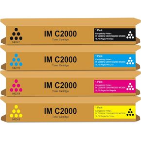 Vylent IM C2000 C2500 Toner Cartridges 842307 842310 842309 842308 IMC2000 IMC2500 Toner Replacement for Ricoh Savin Lanier IM C2000 C2500 Printer Ink 4-Pack (Black Cyan Magenta Yellow)