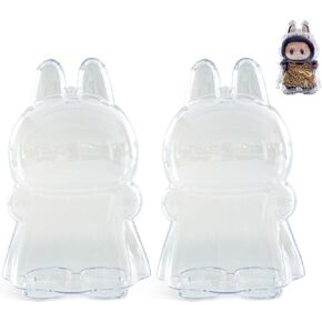 2pcs حالة وقائية لأجنحة Labubu of Fortune Vinyl Plush ، و Clear Labubu Cover ، واقي Labubu قوي مع ربطة عنق السيليكون الأبيض