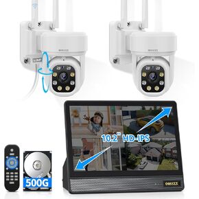 (Auto-Tracking & 2-Way Audio) WiFi PTZ Outdoor Security Camera System Pan 5MP Wireless Cameras System 10 Channel NVR Video Surveillance DVR Set