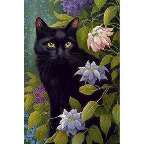 قطة سوداء في مجموعات الطلاء الماس في الغابة ، لوحة الماس الصليب كروس 5D مستدير الماس الماس الماسي المبتدئين المصنوع يدويًا ، ديكور غرفة نوم 8 × 12 بوصة. in Kuwait