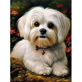 upablunso maltese dog 5d ​​diy diam miamond art painting kits with diamond beads full range round route color hearman hearm miamond gem art for home decor 30x40 cm