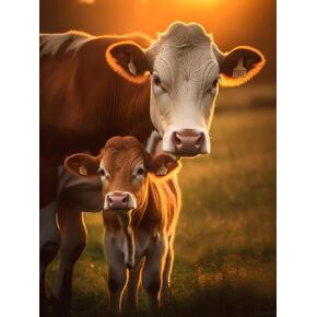 YEEIFFD Farm Cow Diamond Painting Kit for Adults, 5D Cow and Calf Diamond Art for Adults, Diamond Dot Painting Art Kit, DIY Diamond Crystals Gems Art for Home Wall Decor 12x16inch