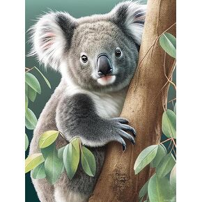 5D DIY Diamond Painting Kits for Adults, Tree Koala Diamond Painting Cute Animal Full Round Diamond Craftwork for Beginners Gem Art Painting Home Wall Decor Gift 12x16 Inch