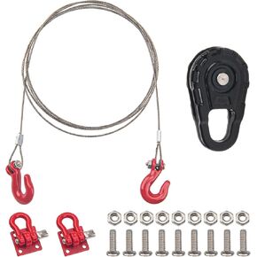1/10 RC Simulation Metal Trailer RC Rescue Tow Hook with Steel RC Tow Rope Wire & 1/10 RC Crawler Winch Snatch Block Metal Pulley