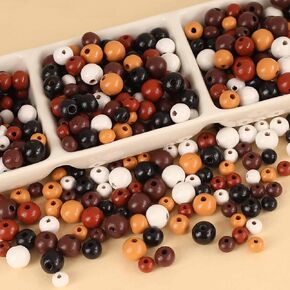 Dahi 540pcs متنوع حبات خشبية ملونة مختلطة خوقية خوقية الجولة الخشبية حبات الشعر الخشبية الحرف حبات الخشب حفرة كبيرة لصنع المجوهرات (8/10/12 ملم)