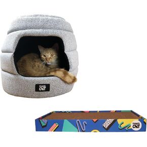 حزمة CAT Travel: Portable Cat Scratcher & Meowbile Indoor Cat House - مجموعة سفر مريحة للراحة واللعب
