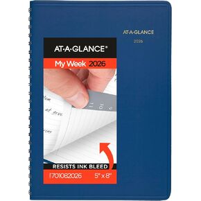 AT-A-Glance 2026 Planner Bolling Book ، أسبوعيًا ، 5 "× 8" ، صغير ، كل ساعة ، أزرق (701082026)