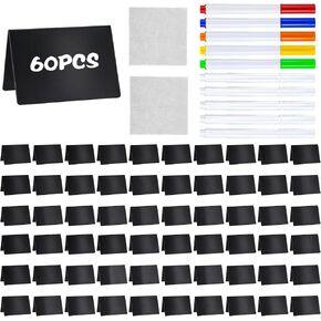 60pcs علامات السبورة الصغيرة للطعام ، 3.9 × 2.6 بوصة لوحة تسجيلات لوحة علامات قابلة لإعادة الاستخدام لعيد ميلاد حفلات الحفلات ، يسهل الكتابة والمسح