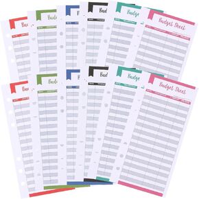 Budget Sheets A6 Expense Tracker Paper, 6 Ring Money Tracker Cash Envelope Binder Inserts Assorted Colors for A6 Budget Planner Wallet, 12 Sheets