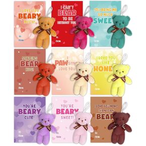 Shemira Valentines Day Gifts Cards for Kids ، 24 Mini Stuped Plush Bears مع بطاقات عيد الحب ، هدايا بطاقات Valentine للأطفال تبادل الفصل الدراسي ، هدايا Day Valentines للأطفال
