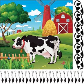 Pin The Tail on The Cow Game Cow Party Game Supply 24 Pieces Reusable Tails Sticker and 6 Pieces Eye Masks for Party Decorations Favors Supplies