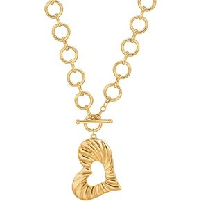 CANEVINKA Dainty Cross Medallion/Heart Pendant Chain Necklace 18K Gold Plated Oval Choker Fashion OT Toggle Jewelry Handmade for Women Simple Gold Charm Necklace