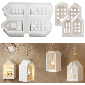 Voyyphixa 4pcs 3d House Silicone Moulds حامل الشمعة راتنج العفن Home Home Christmas Morn