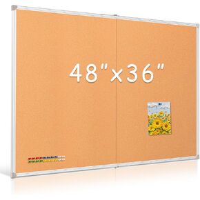 DOLLAR BOSS Foldable Linen Cork Board White Board Combo 60 x 40 in Extra Large Magnetic Whiteboard Dry Erase Bulletin Board Portable Double Sided Aluminum Frame Pin Board for School Office, Grey