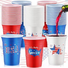 Gejoy 120 Pcs 16 oz 4th of July Plastic Cups Red White and Blue Plastic Cups Patriotic Disposable Party Supplies Fourth of July Cups Cold Party Drinking Cups for Independence Labor Day BBQ Party