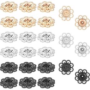 Yuanchu 24 مجموعات أزرار Snap Flower ، 21 ملم المعادن المعدنية خياطة على الضغط على زر السحابات 3 ألوان زر الزخرفة للملابس الحرف اليدوية DIY