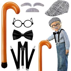 6 Pcs Old Man Costume,100th Day of School Grandpa Dressing Up Accessories for Kids Boys Cosplay Halloween Party Favor