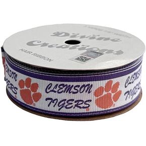 7/8" Clemson Grosgrain Ribbon, Licensed by Divine Creations - Officially Licensed - 3 Yards (9 Feet)
