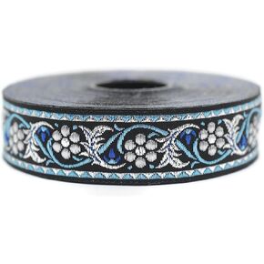 11 Yard Spool 0.86" Blue and Metallic Silver Bavarian Floral Jacquard Ribbon Sewing Trim Upholstery Fabric Costume Drapery Making Trimming Ideas 22904